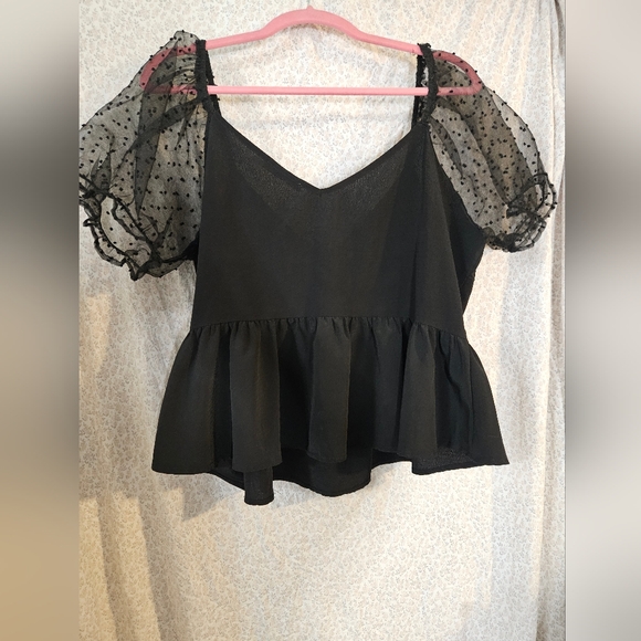 Miami Black Puff Sleeve Asymmetrical Peplum Blouse - Picture 3 of 3